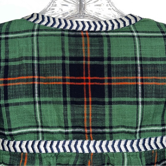 J. Crew top, 100% cotton, green plaid with patterned trim on front and back - Picture 7 of 11
